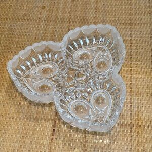 Gorgeous Hofbauer Lead Crystal Triple Heart Candy Dish with Frosted Heart Rim!